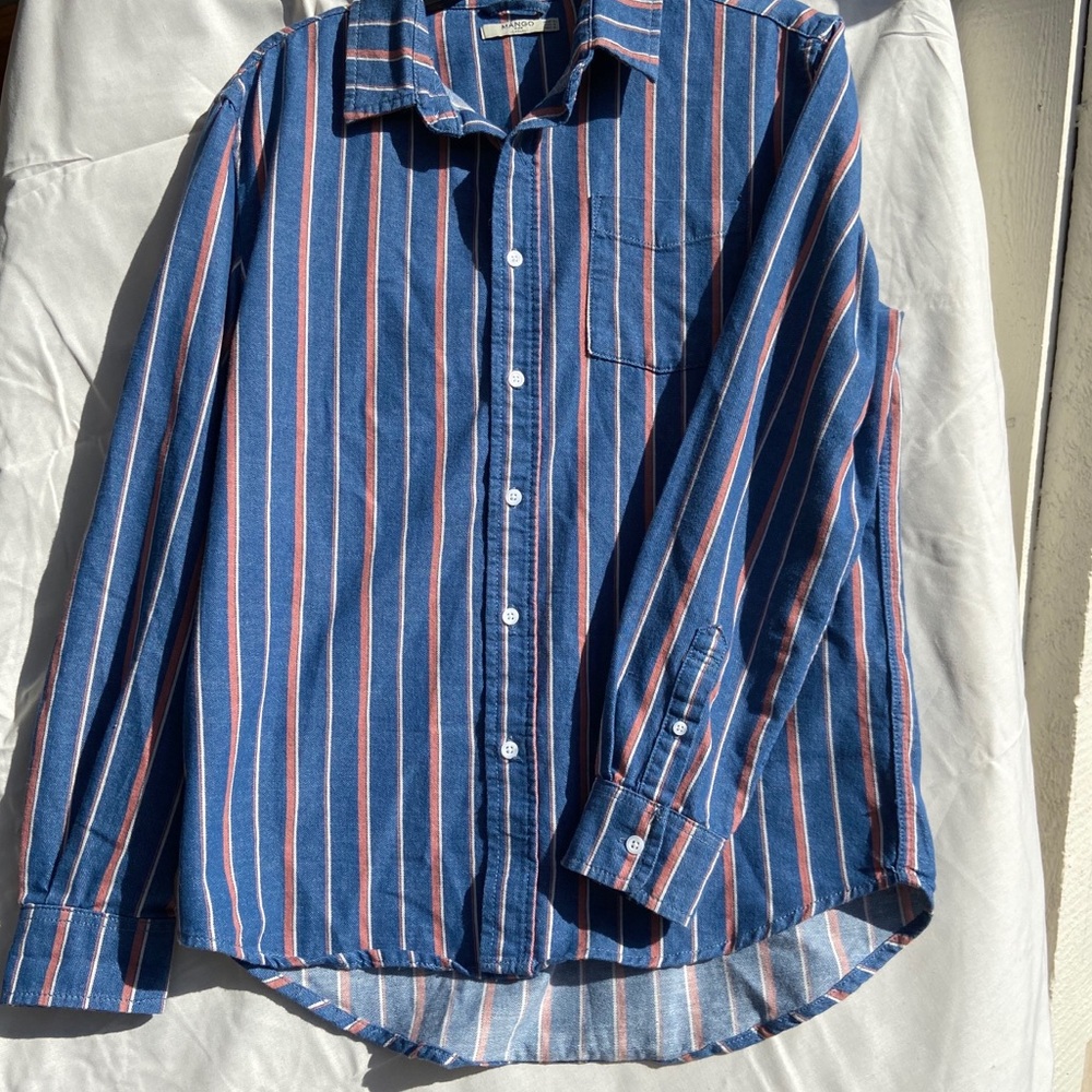 Men’s Mango Button Up Striped Denim Shirt